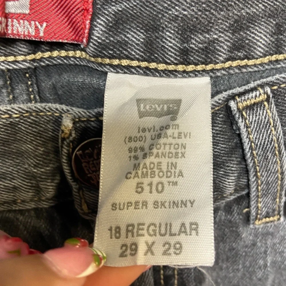 VTG Levi's 510 Jeans Boys 18 Reg 29x29 Gray Denim Cotton Stretch Super Skinny